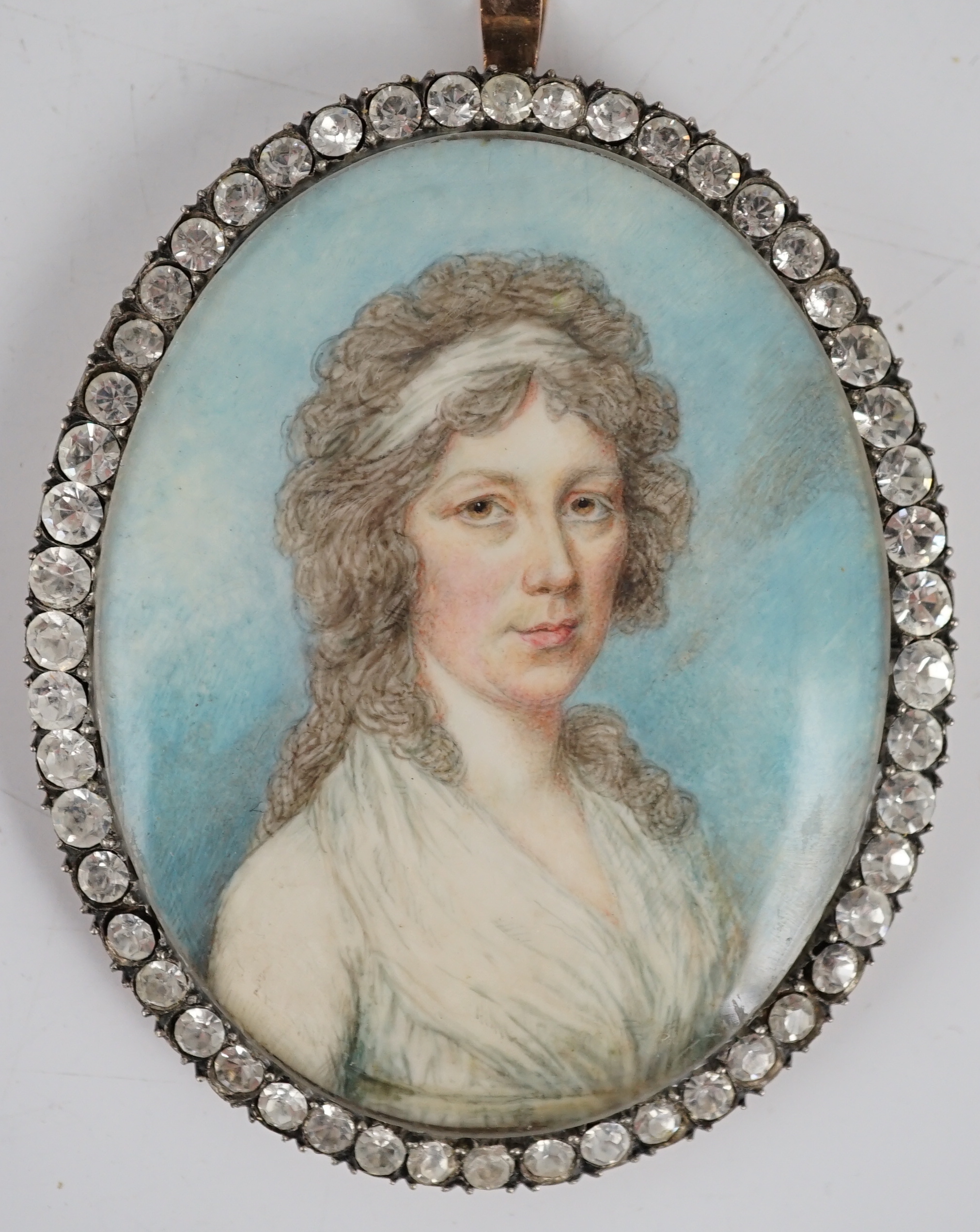 Attributed to N. Freese (British, active 1794-1814), Portrait miniature of a lady, oil on ivory, 6.5 x 5.3cm. CITES Submission reference DPWH5JDK